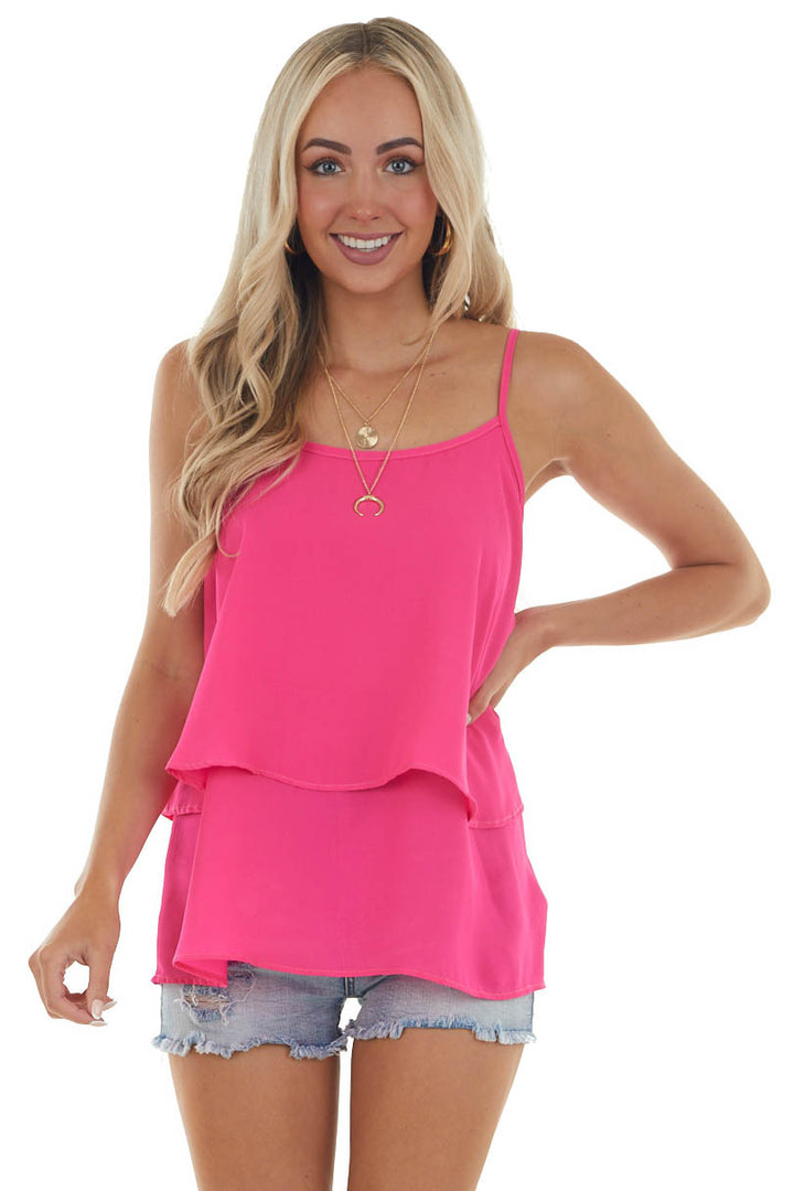 Hot Pink Double Layer Flowy Sleeveless Blouse