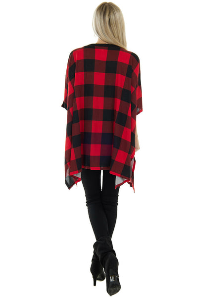 Pomegranate Buffalo Plaid V Neck Poncho Top 