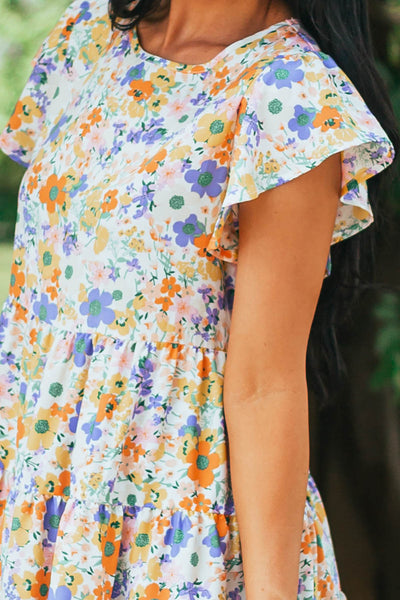 Ivory Multicolored Floral Print Drop Waist Blouse
