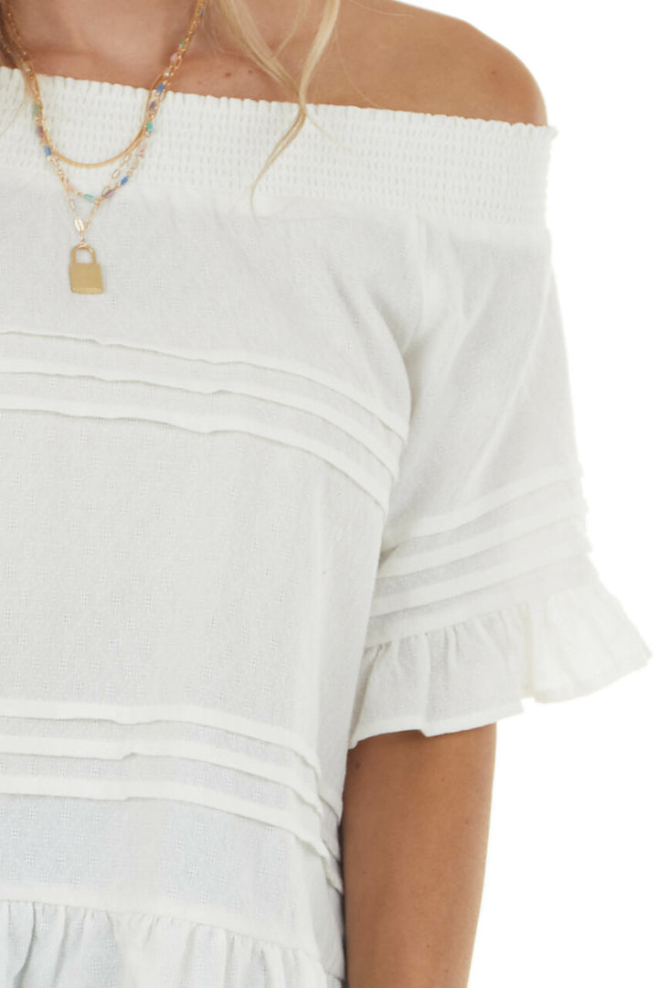 Ivory Off the Shoulder Woven Top with Ruffle Details