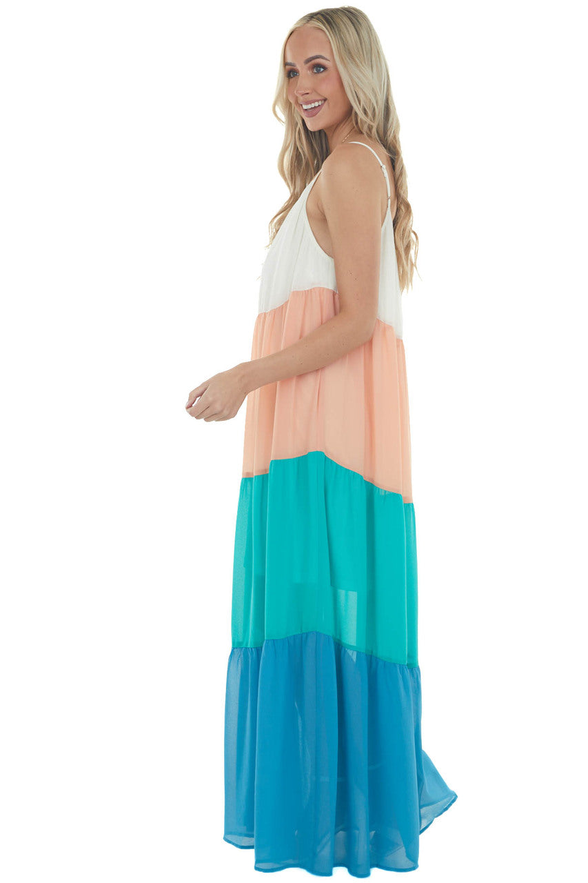 Ivory Sleeveless Colorblock Maxi Dress