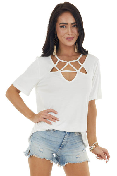 Ivory Strappy Criss Cross Neckline Tee 