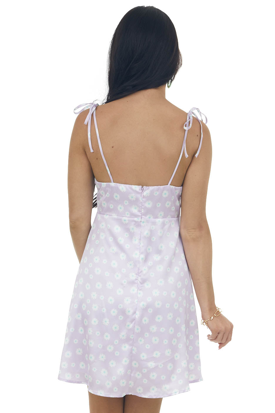 Lavender Floral Satin Tie Strap Mini Dress