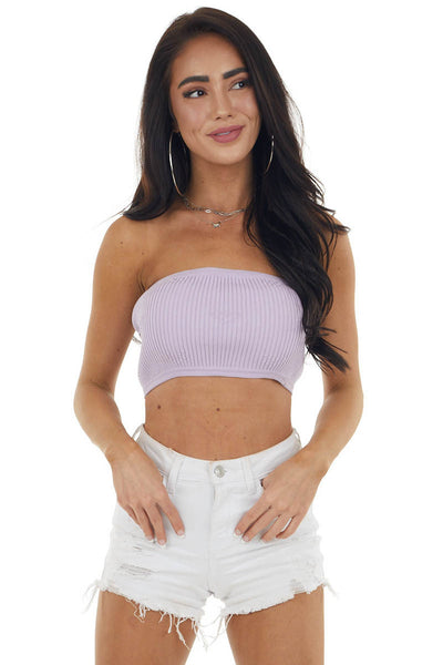 Lavender Ribbed Knit Strapless Bandeau 