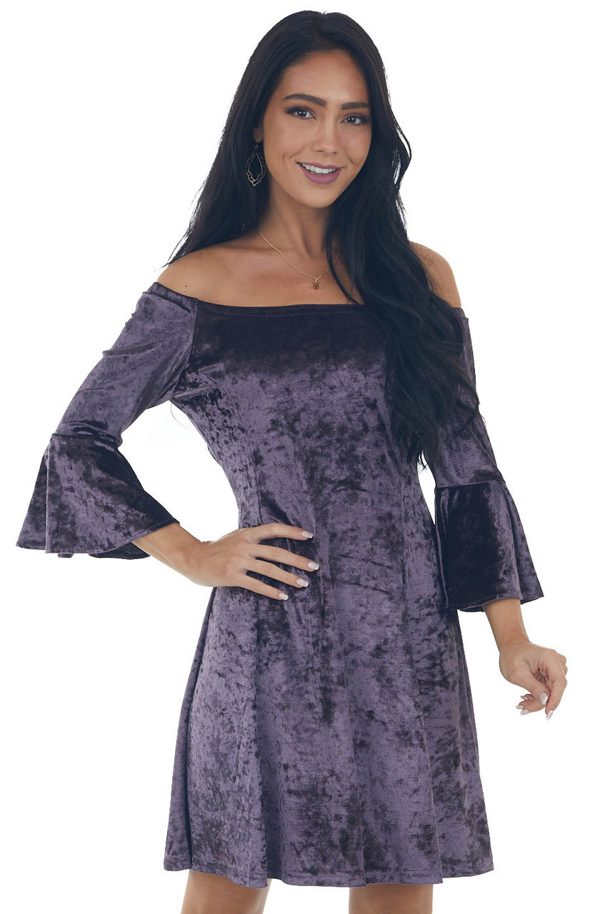 Violet Velvet Half Flare Sleeve Short Dress