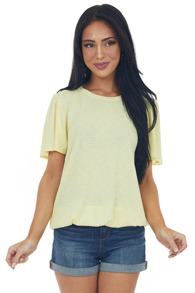 Lemon Textured Flutter Sleeve Elastic Hem Top