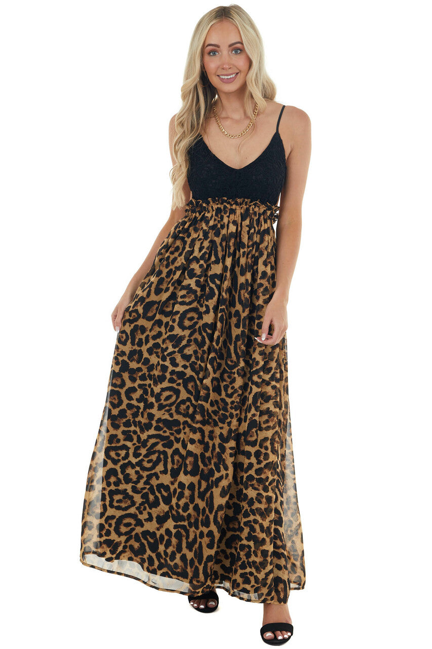 Leopard Print Open Back Sleeveless Maxi Dress