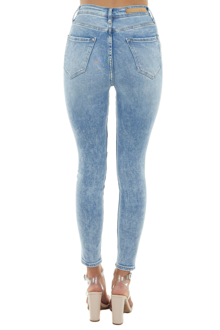 Light Acid Wash High Rise Jeans with Light Distressing