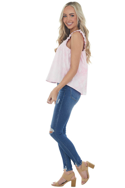 Light Pink Acid Wash Tank with Ruffled Straps