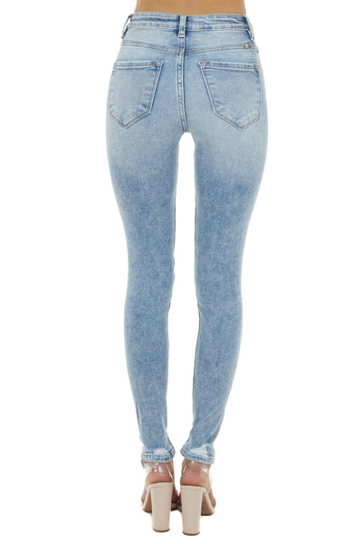 Light Wash High Rise Distressed Skinny Jeans with Cuffs