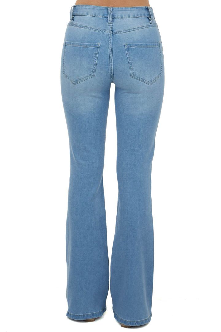Light Wash High Rise Flare Jeans with Zipper Fly