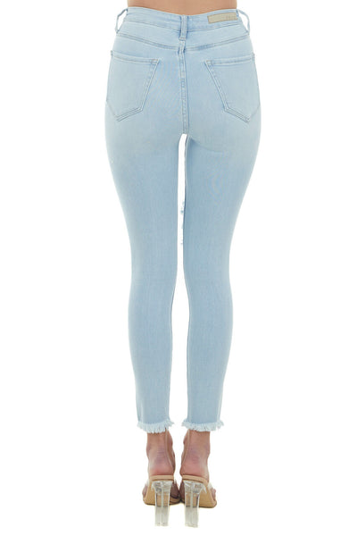 Light Wash High Rise Frayed Hem Skinny Jeans 