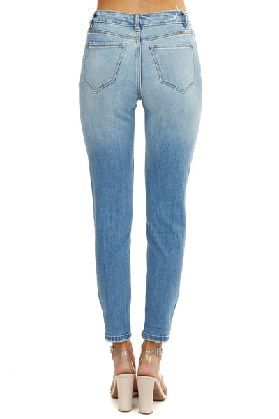 Light Wash Mid Rise Boyfriend Jeans with Leopard Patches 