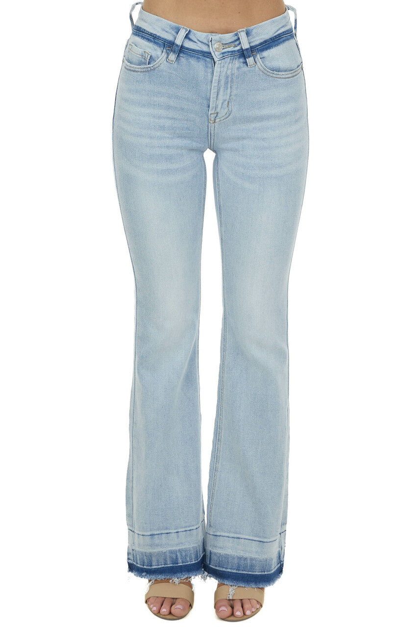 Light Wash Mid Rise Stretchy Denim Flare Jeans 