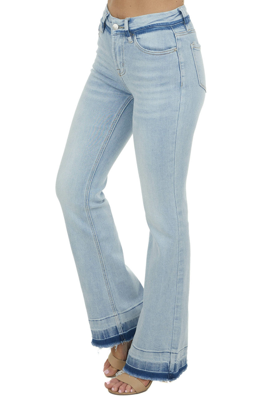 Light Wash Mid Rise Stretchy Denim Flare Jeans 