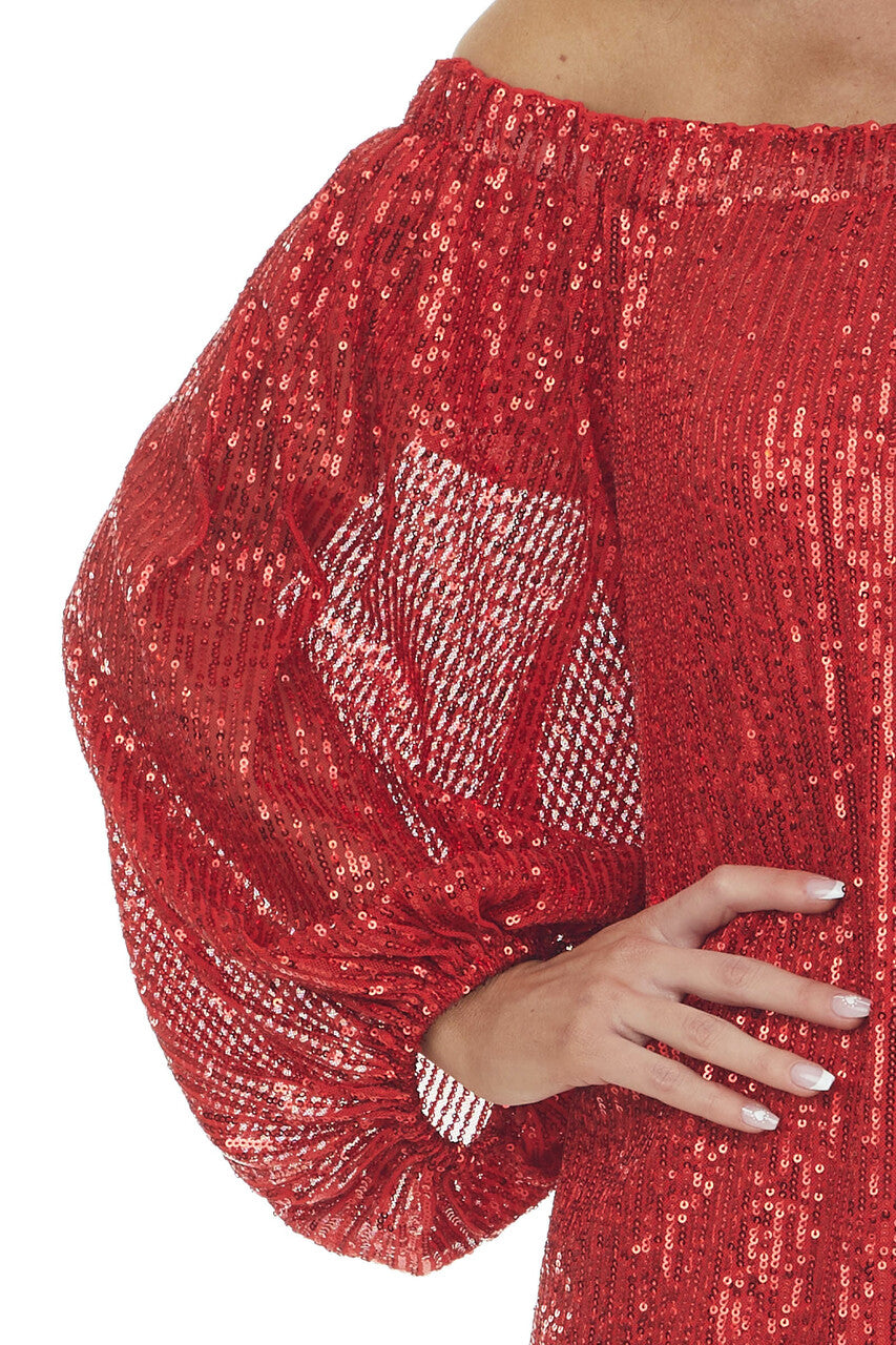 Lipstick Red Sequin Off Shoulder A Line Dress