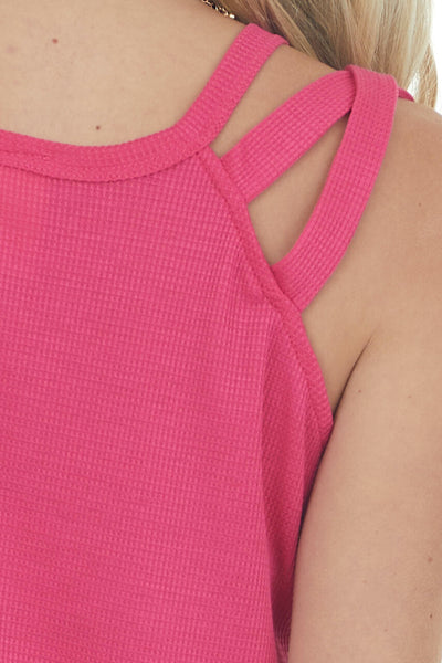 Magenta Waffle Knit Tank Top with Criss Cross Straps