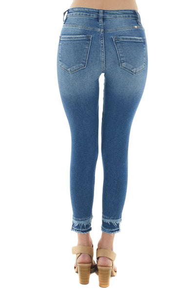 Medium High Rise Frayed Slit Hem Skinny Jeans 