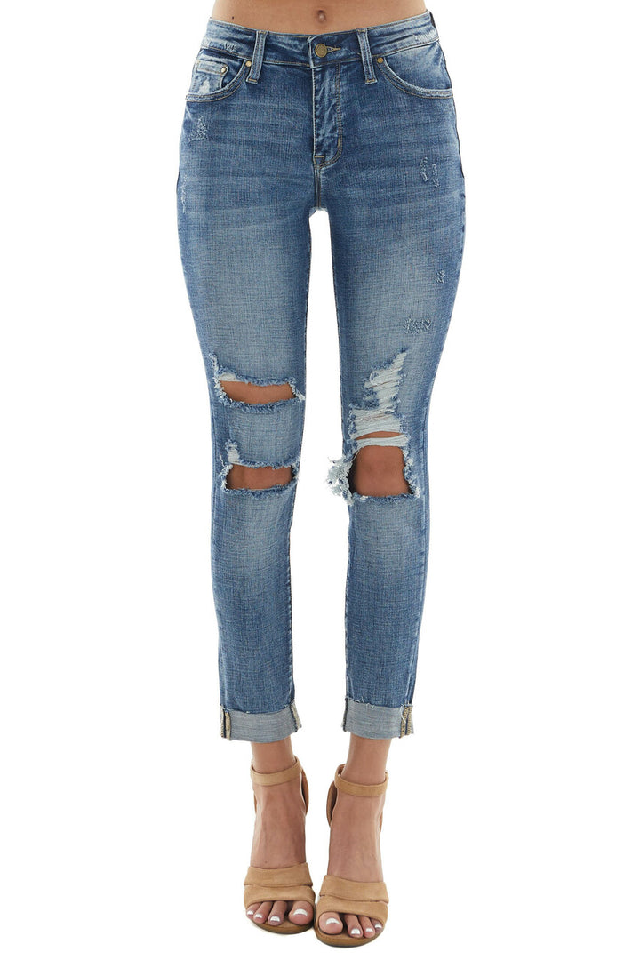 Medium Mid Rise Relaxed Fit Distressed Jeans