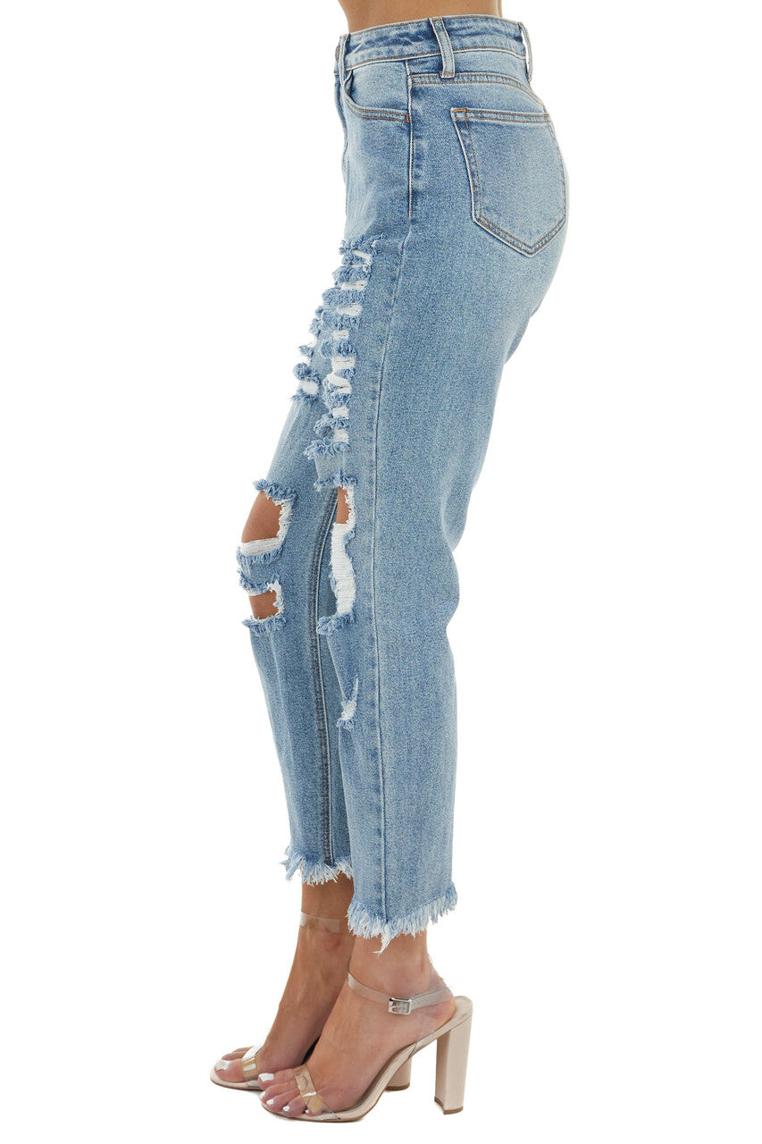 Cello Medium Wash Heavy Distressed Barrel Jeans