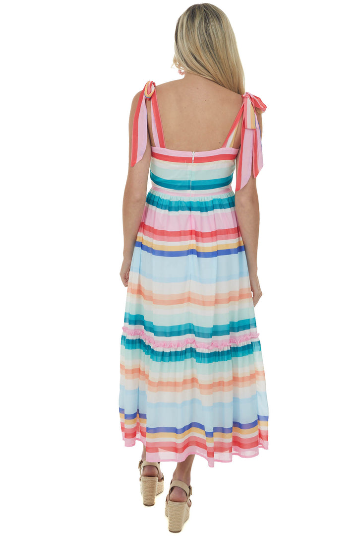 Multicolored Striped Sleeveless Tiered Midi Dress