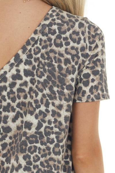Oatmeal Leopard Print One Shoulder Knit Top
