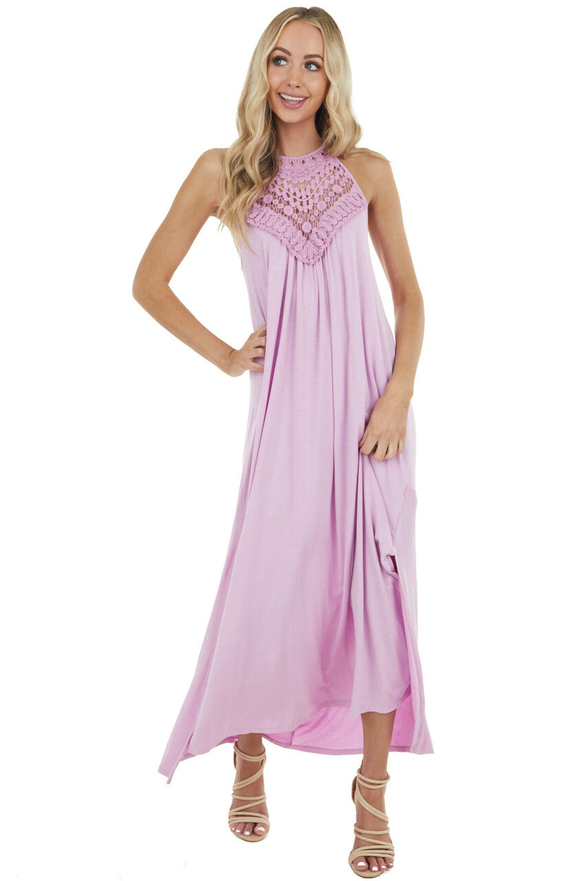 Pale Iris Sleeveless Maxi Dress with Front Lace Detail