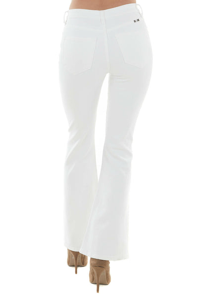 Pearl White High Rise Bootcut Distressed Jeans 