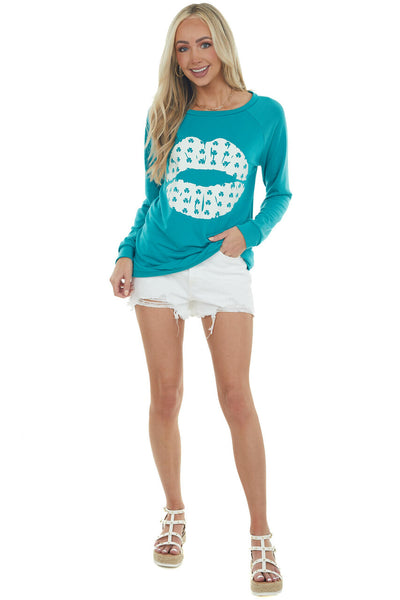 Pine Green Shamrock Lip Graphic Knit Top