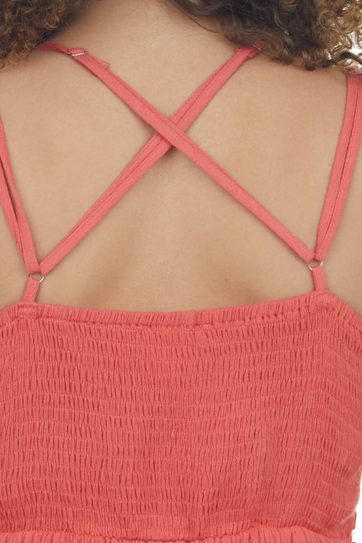 Rich Coral Drop Waist Lace Embroidered Top