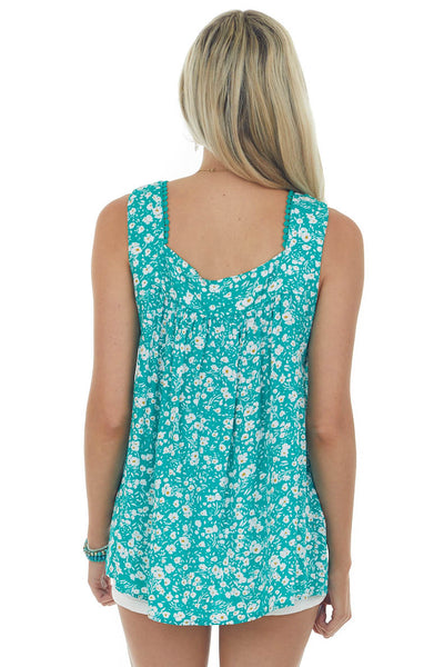 Rich Juniper Floral Babydoll Sleeveless Blouse 
