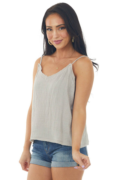 Rich Oatmeal Textured Sleeveless Top with Raw Edge Details