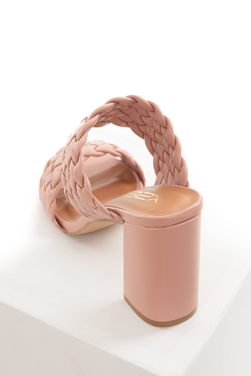 Rose Taupe Open Toe Strappy Heel with Woven Details