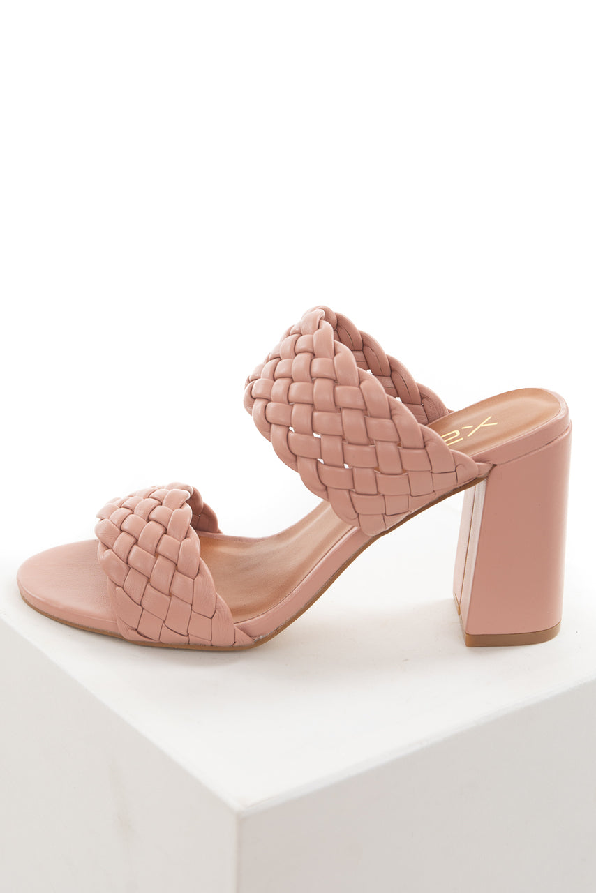 Rose Taupe Open Toe Strappy Heel with Woven Details