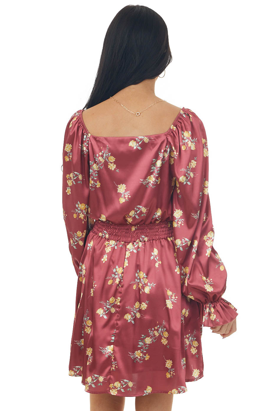 Ruby Floral Bubble Sleeve Satin Mini Dress