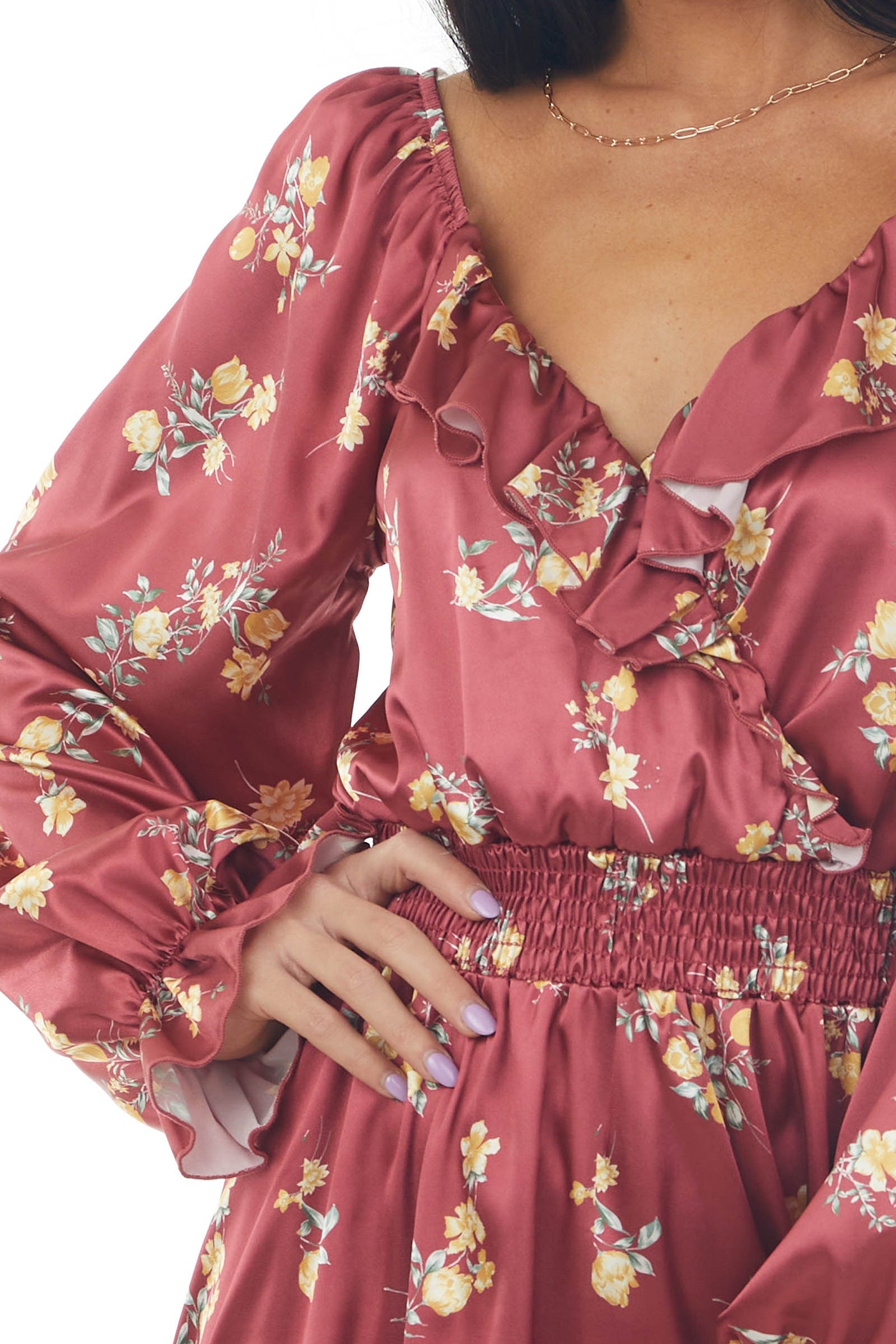 Ruby Floral Bubble Sleeve Satin Mini Dress