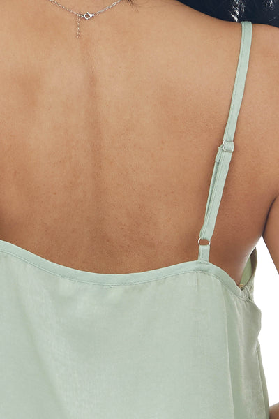 Sage Sheen Draped Neck Adjustable Strap Cami