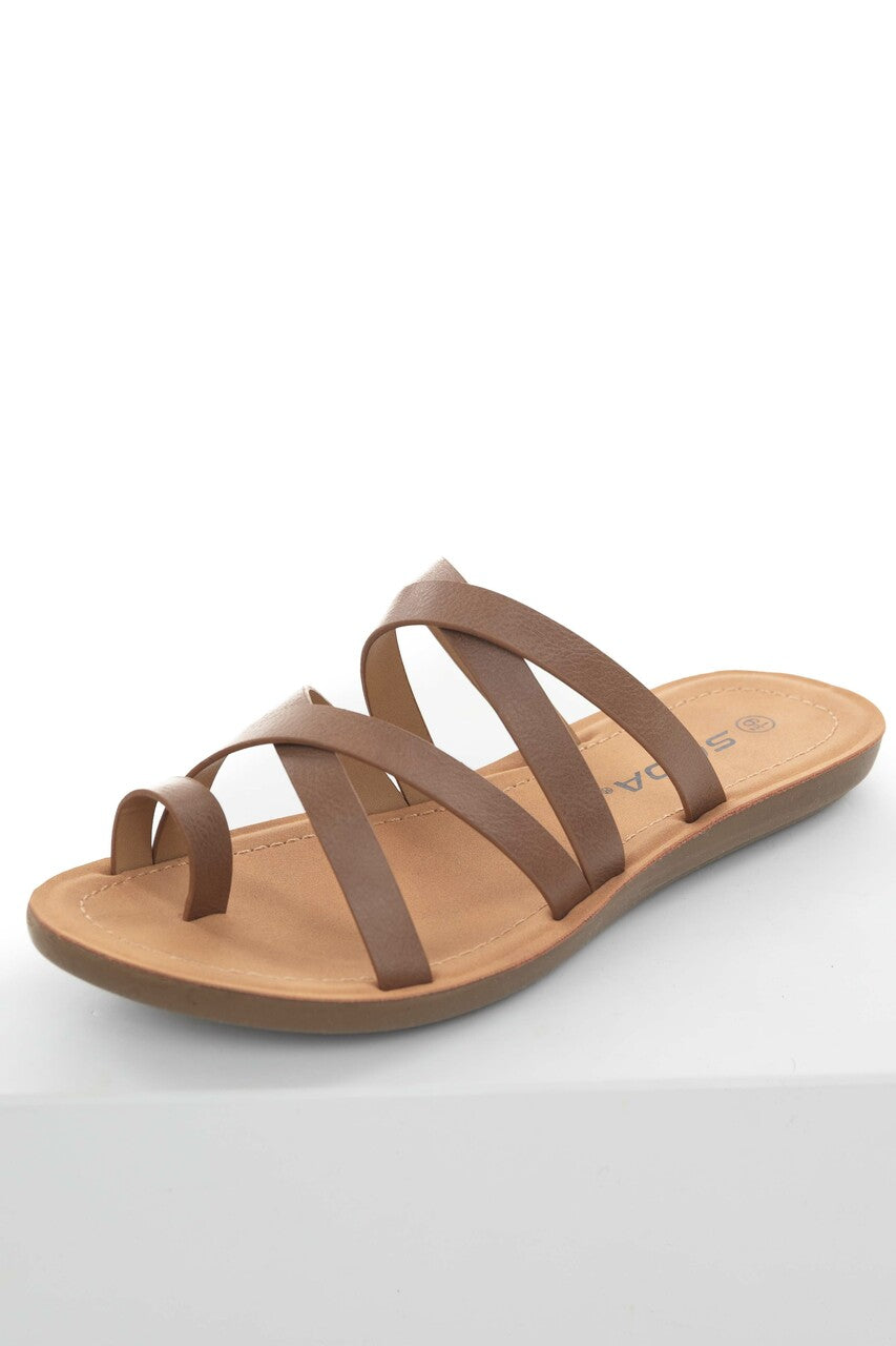 Sepia Open Toe Leather Strappy Flat Sandals 