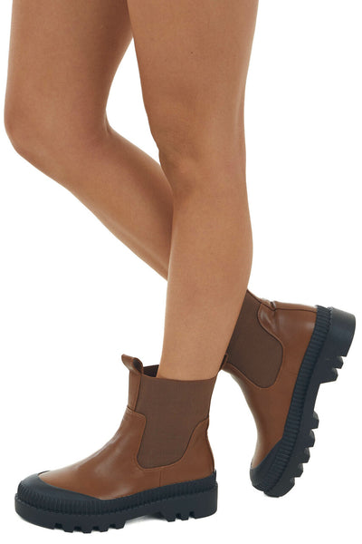 Spice Brown Faux Leather Elastic Panel Booties 