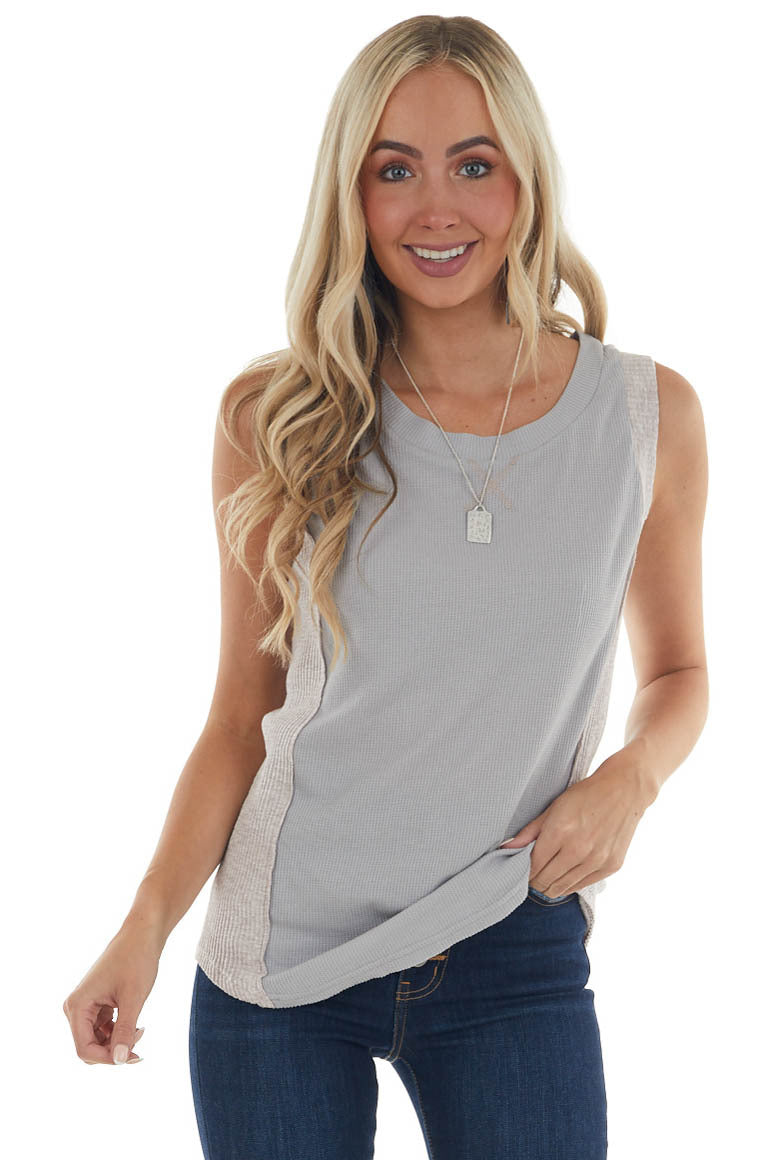 Steel Sleeveless Thermal Knit Top with Side Contrast Detail