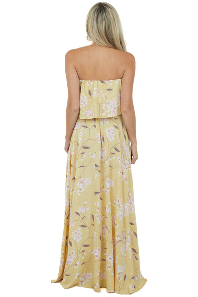 Straw Floral Sleeveless Side Slit Maxi Dress