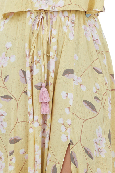 Straw Floral Sleeveless Side Slit Maxi Dress
