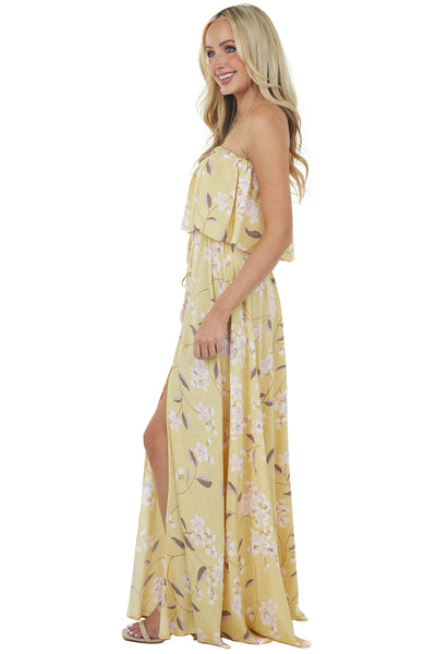 Straw Floral Sleeveless Side Slit Maxi Dress
