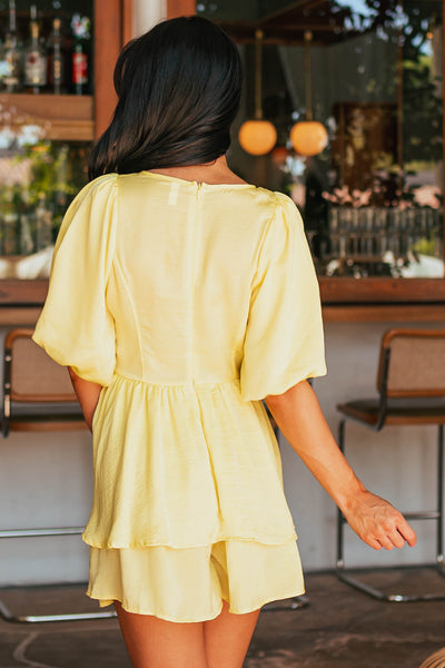 Sunshine Plunging V Neck Romper with Puff Sleeves