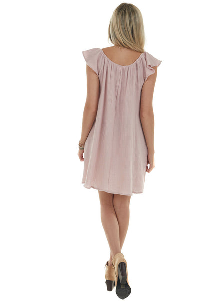 Tea Rose Flutter Sleeve Textured Short Dress