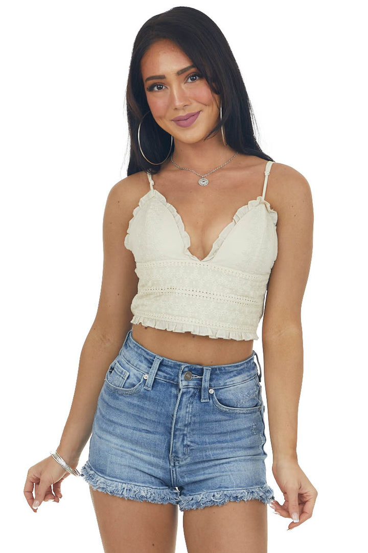 Vanilla Floral Embroidered Frill Bralette