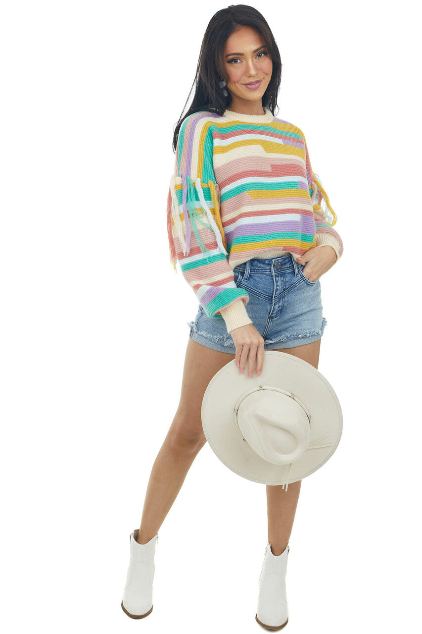 Vanilla Multi Colorblock Tassel Trim Sweater