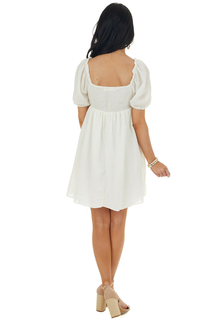 Vanilla Short Sleeve Smocked Back Mini Dress