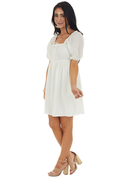 Vanilla Short Sleeve Smocked Back Mini Dress