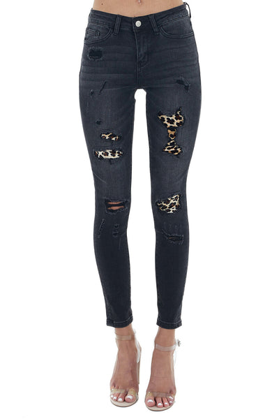 Black jeans with leopard patches top